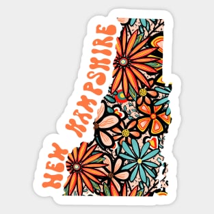New Hampshire State Design | Artist Designed Illustration Featuring New Hampshire State Outline Filled With Retro Flowers with Retro Hand-Lettering Sticker